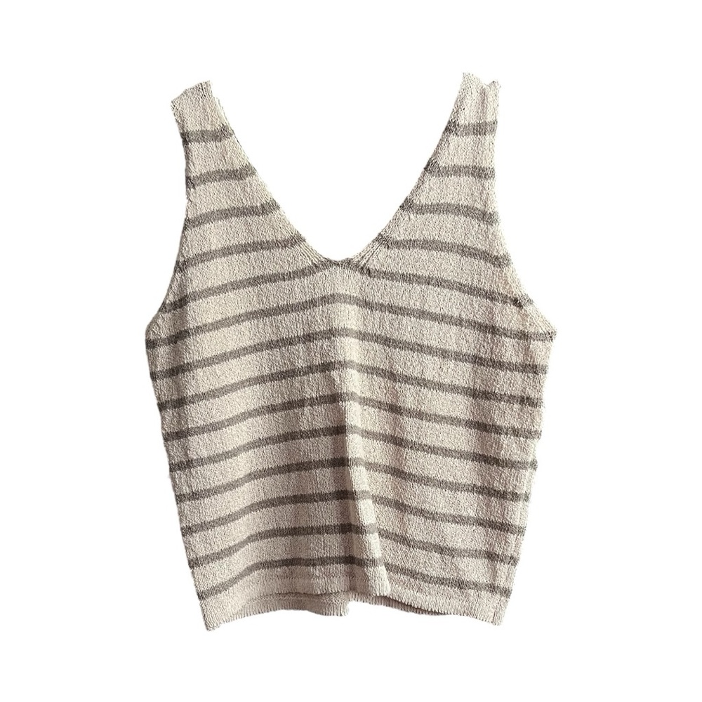 Primark Beige and Gray Sleeveless Crop Tank Top